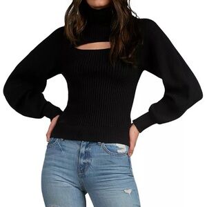 Elan Black Cutout Turtleneck Sweater